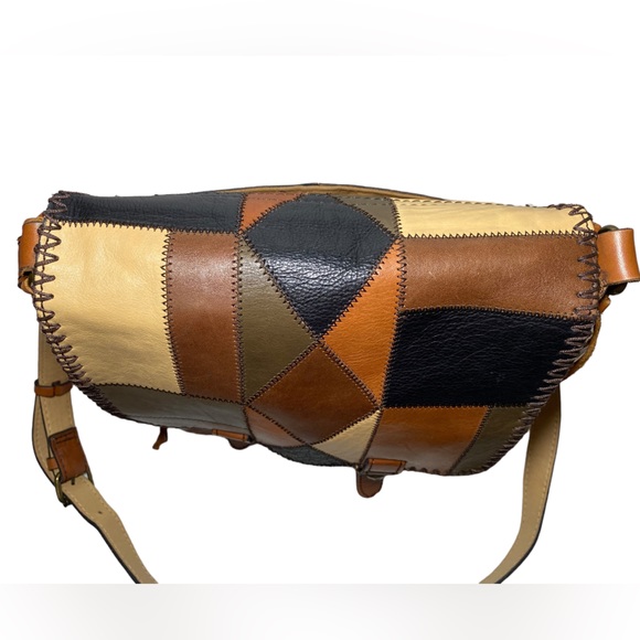 Patricia Nash Zig Zag Whipstitch Patchwork Armeno Leather Messenger bag - Picture 12 of 13